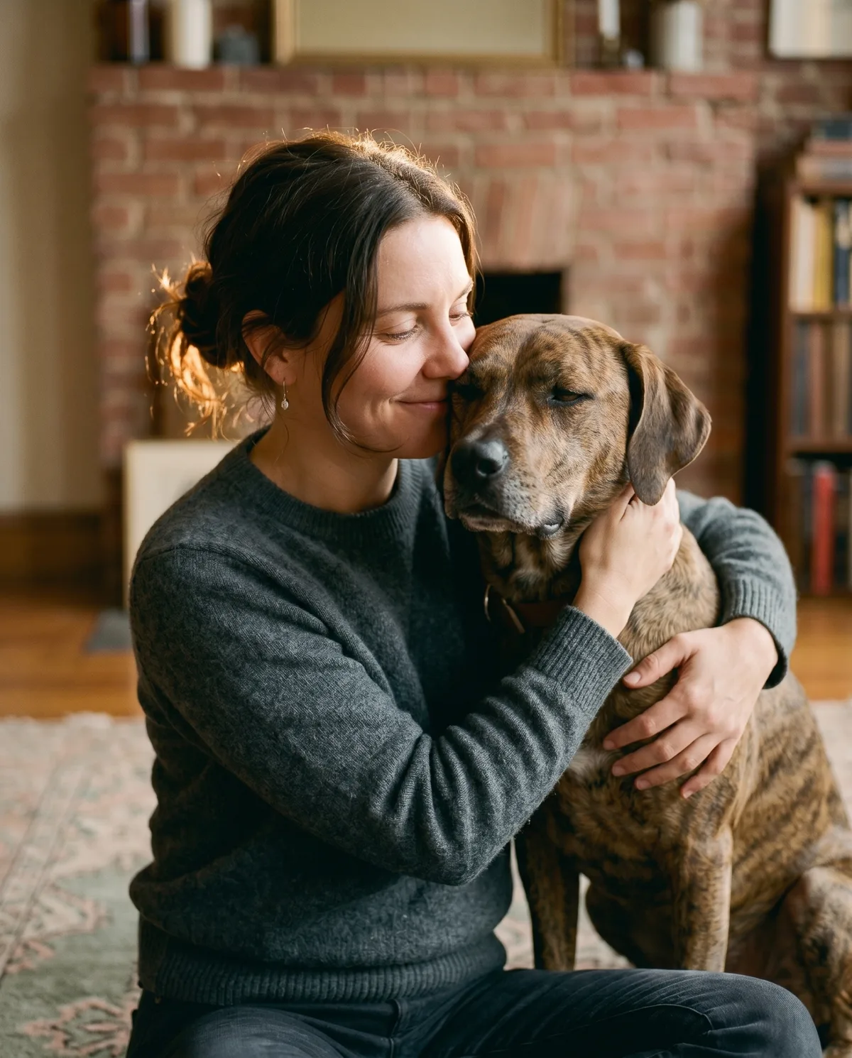 Reactive dog owner walking calmly in the city
